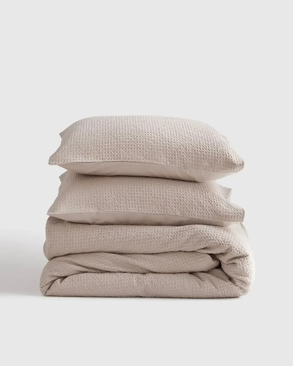 Quince Luxe Honeycomb 100% Organic Cotton Duvet Cover 3Pc Set Full Queen Sand